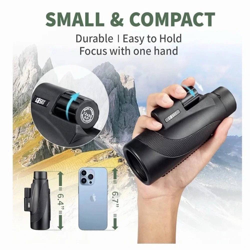 Gosky Titan 12X50 Monocular Telescope with Smartphone Holder - Waterproof Black